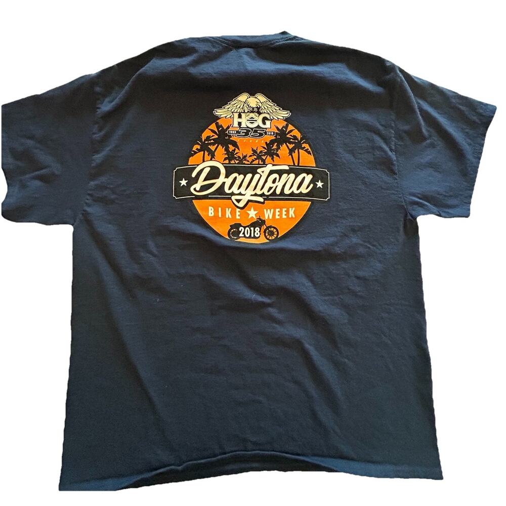 2018 Daytona Bike Week Hog Bike 35 Years Rider Motorcycle T-Shirt Blue‎ Mens XL